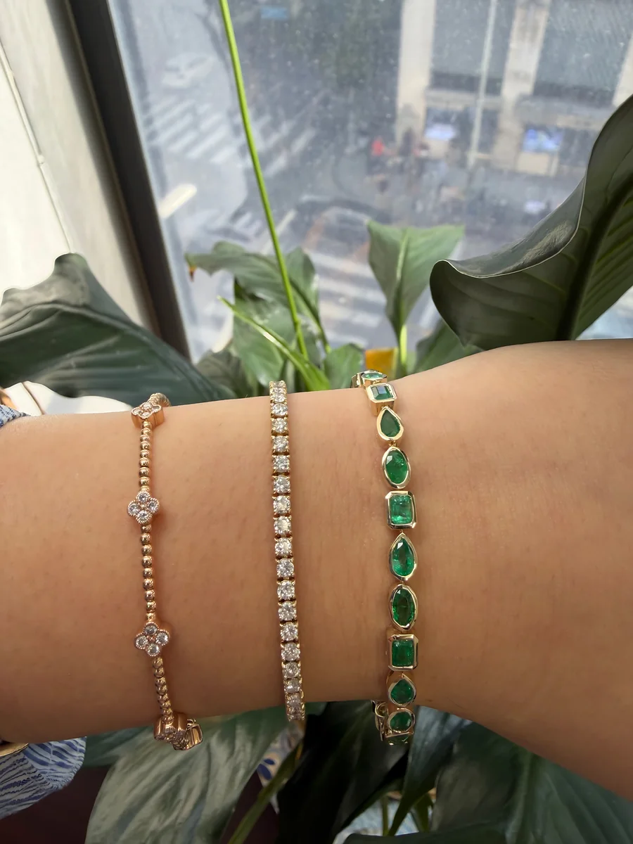 Emerald bezel and diamond tennis bracelets