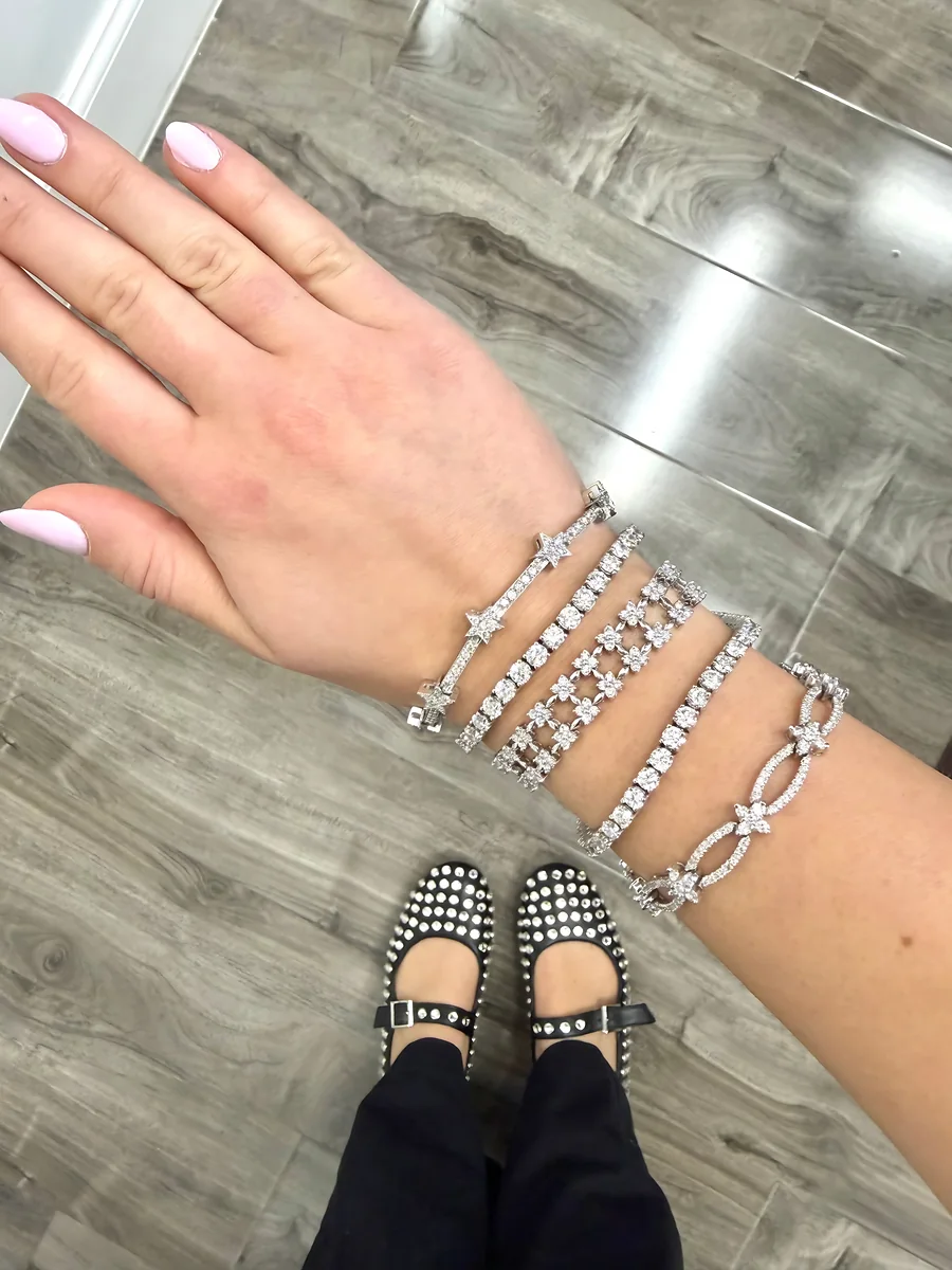 White gold diamond bracelets, stacked